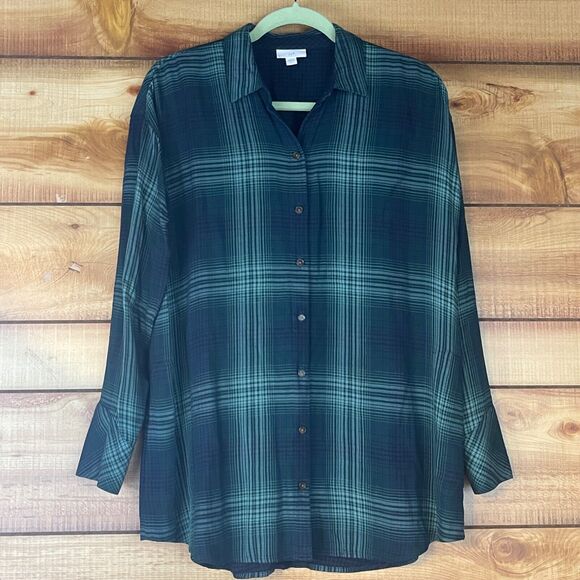J Jill Womens Soft Lightweight Flannel Tunic Top Small Long Sleeve Button Plaid‎ - Picture 1 of 10